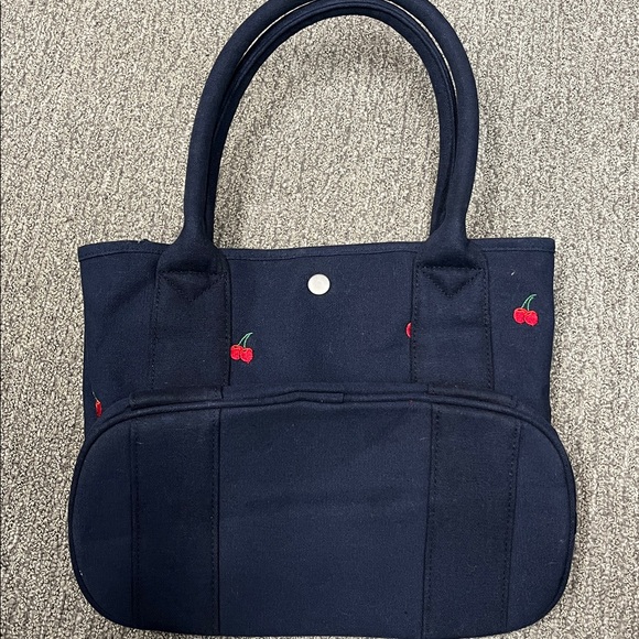 J. Crew Navy Blue Cherry Embroidered Tote Bag!  Very good condition. - Picture 3 of 11